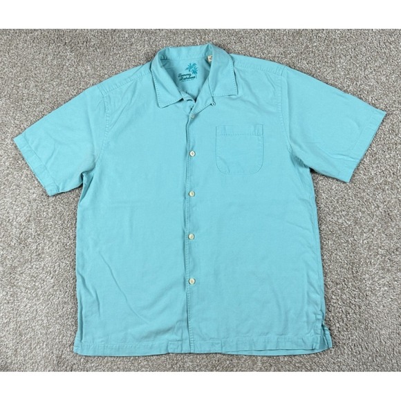 Tommy Bahama Other - Tommy Bahama Shirt Mens Large Blue Solid Hawaiian Button Up Short Sleeve Silk